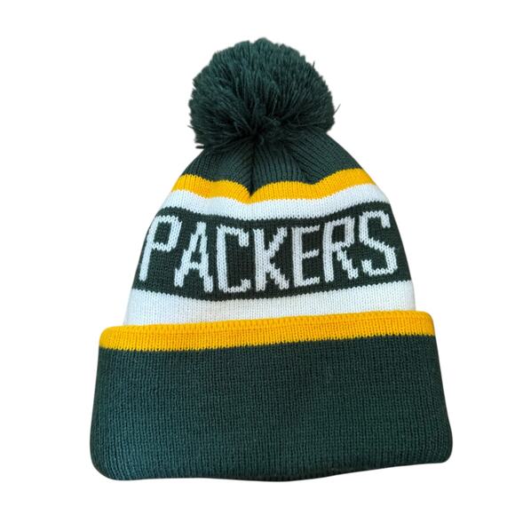 Green Bay Packers Logo Knit Winter Hat Beanie Pom Pom NFL Team Apparel OSFM - Picture 5 of 9